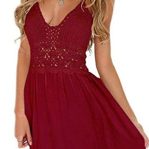 Lilbetter crochet beach maxi dress wine vneck boho beach red L